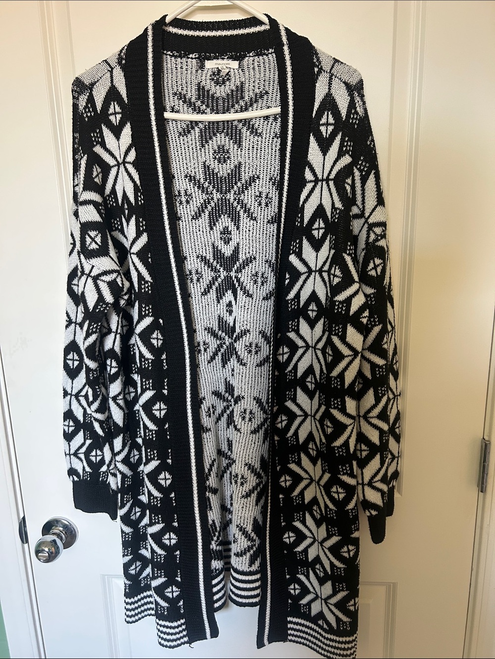 Maurices Black & White Nordic Open-Front Cardigan size XL